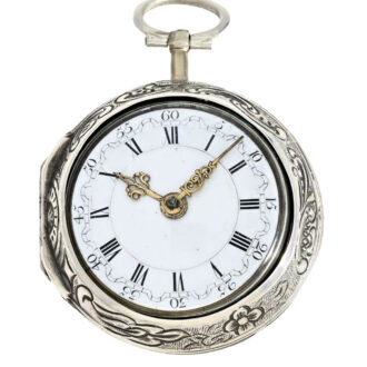 English silver repoussé pair cased verge watch Circa 1766
