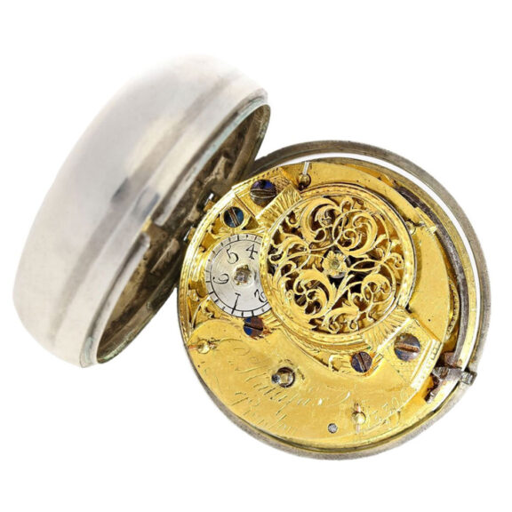 English silver repoussé pair cased verge watch Circa 1766 English silver repoussé pair cased verge watch Circa 1766