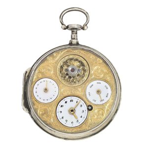 French silver verge pocket watch with calender Circa 1790