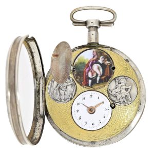 French silver verge watch with hidden erotic scene Circa 1790