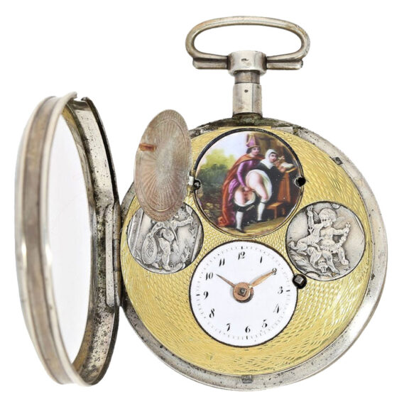 French silver verge watch with hidden erotic scene Circa 1790