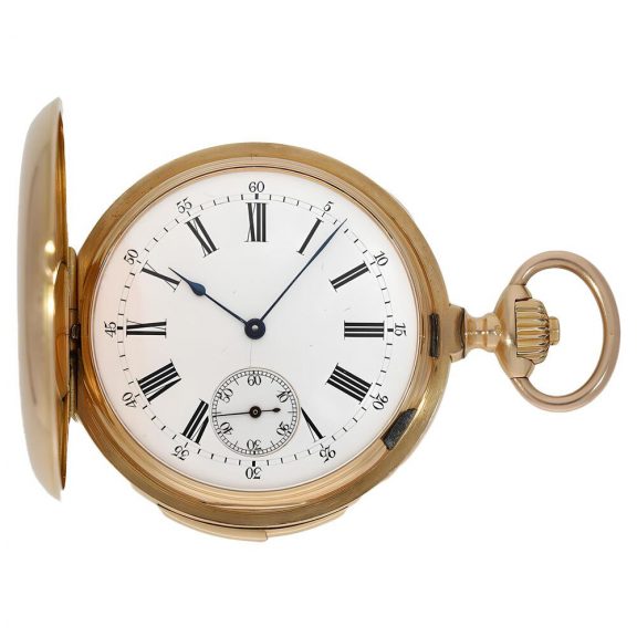 Swiss fine gold hunting cased repeating pocket watch Circa 1880