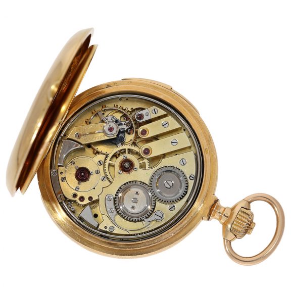 Swiss fine gold hunting cased repeating pocket watch Circa 1880 Swiss fine gold hunting cased repeating pocket watch Circa 1880