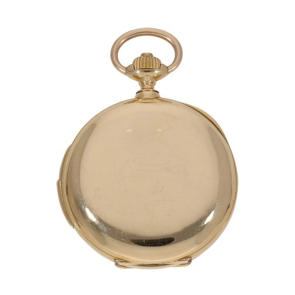 Swiss fine gold hunting cased repeating pocket watch Circa 1880 Swiss fine gold hunting cased repeating pocket watch Circa 1880