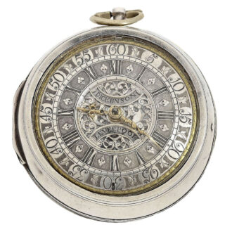 English silver pair cased watch with mock pendulum Circa 1700
