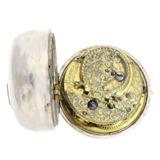 English silver pair cased watch with mock pendulum Circa 1700