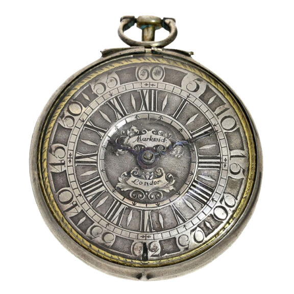 English silver verge with champlevé silver dial Circa 1700