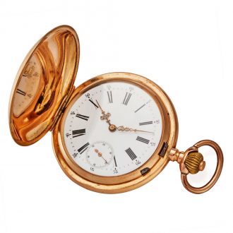 Swiss lever watch in an engine turned gold case Circa 1900