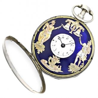 Swiss silver repeating verge watch with Jacquemart Circa 1800
