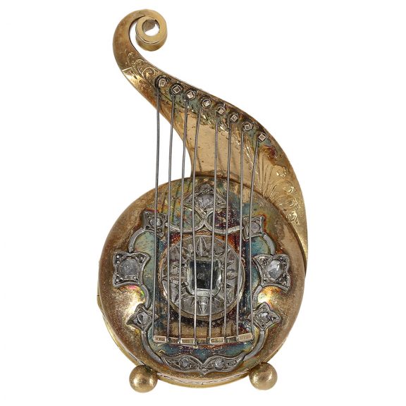 Austrian gold and enamel Oriëntal harp form watch Circa 1880