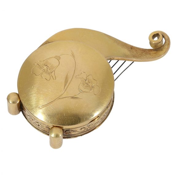Austrian gold and enamel Oriëntal harp form watch Circa 1880 Austrian gold and enamel Oriëntal harp form watch Circa 1880