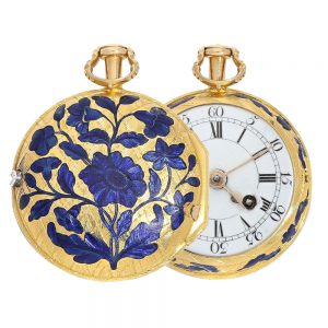 English gold and bleu enamel cylinder pocket watch Circa 1758