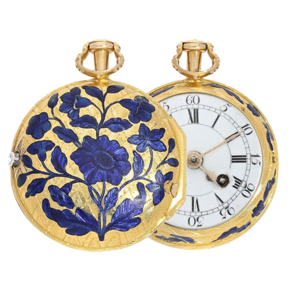 English gold and bleu enamel cylinder pocket watch Circa 1758