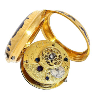 English gold and bleu enamel cylinder pocket watch Circa 1758