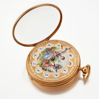 A beautiful gold Swiss verge watch with painted dial Circa 1810