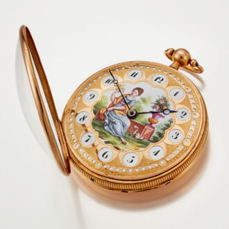A beautiful gold Swiss verge watch with painted dial Circa 1810