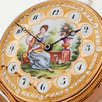 A beautiful gold Swiss verge watch with painted dial Circa 1810