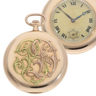Decorative Russian 14K gold open faced watch Circa 1916