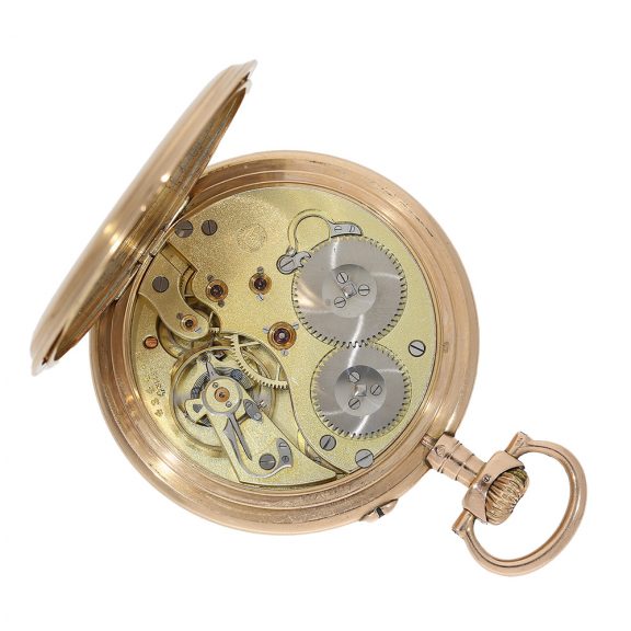 1065-4122-(2) Swiss 18K gold pocket watch with regulator dial Circa 1910