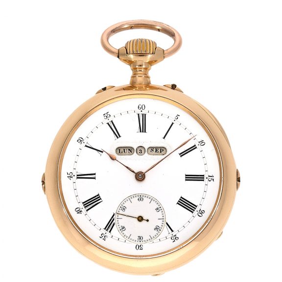 Swiss pink gold anker chronometer with linear calendar Circa 1890