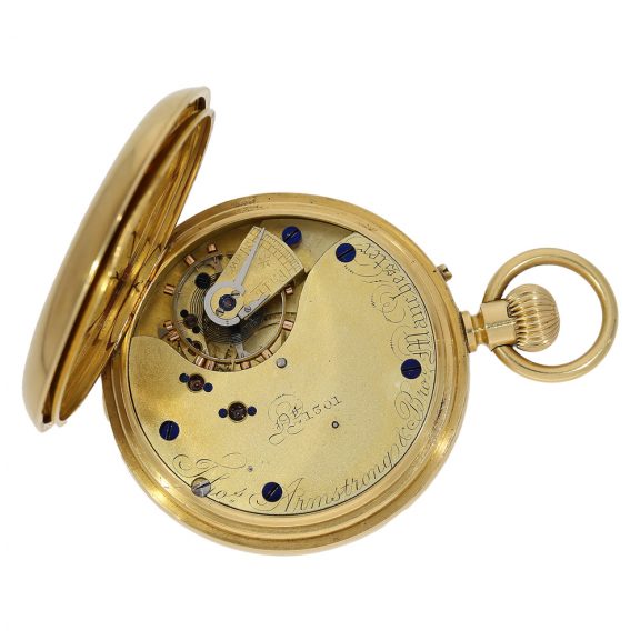 English 18K gold lever watch with power reserve Circa 1882 English 18K gold lever watch with power reserve Circa 1882