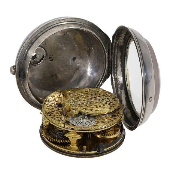 English early Champlevé silver verge pocket watch Circa 1700 English early Champlevé silver verge pocket watch Circa 1700