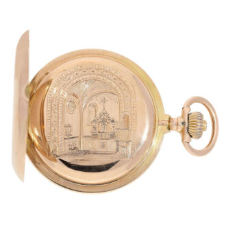 Swiss gold lever watch with "the church of Genthin" Circa 1900