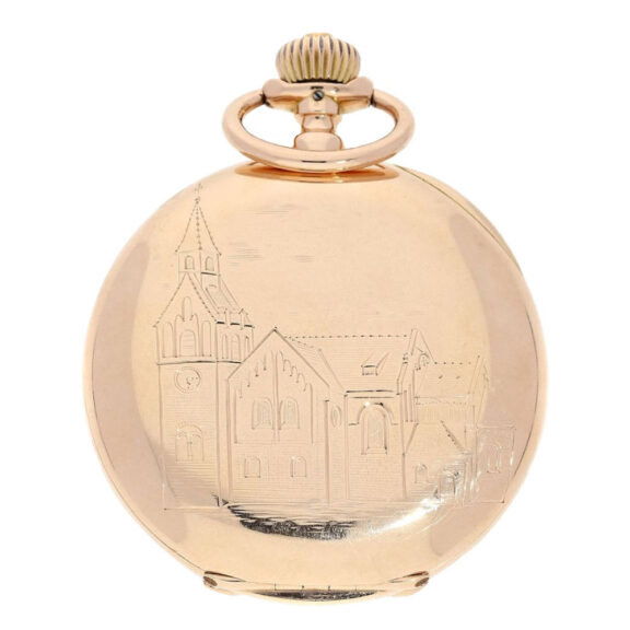 Swiss gold lever watch with "the church of Genthin" Circa 1900 Swiss gold lever watch with "the church of Genthin" Circa 1900