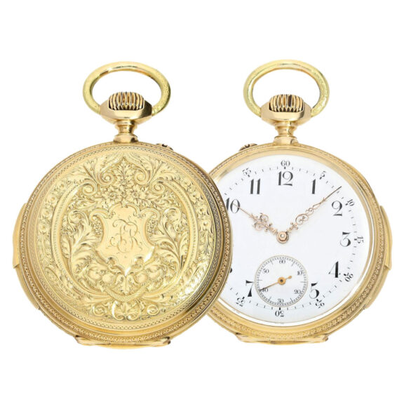 Swiss 18k rose gold open faced quarter repeater Circa 1890