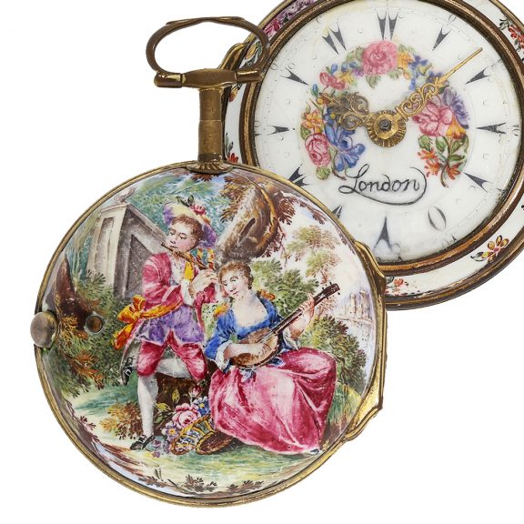 Rare English leton enamelled and porcelain pocket watch Circa 1760