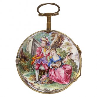 Rare English leton enamelled and porcelain pocket watch Circa 1760