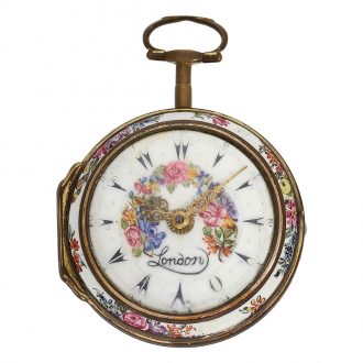 Rare English leton enamelled and porcelain pocket watch Circa 1760