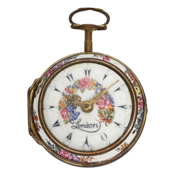 Rare English leton enamelled and porcelain pocket watch Circa 1760 Rare English leton enamelled and porcelain pocket watch Circa 1760