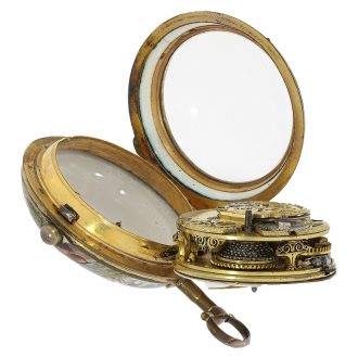 Rare English leton enamelled and porcelain pocket watch Circa 1760