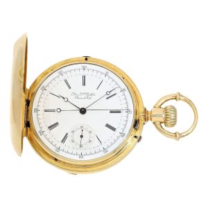Swiss gold full hunting chronograph pocket watch Circa 1875