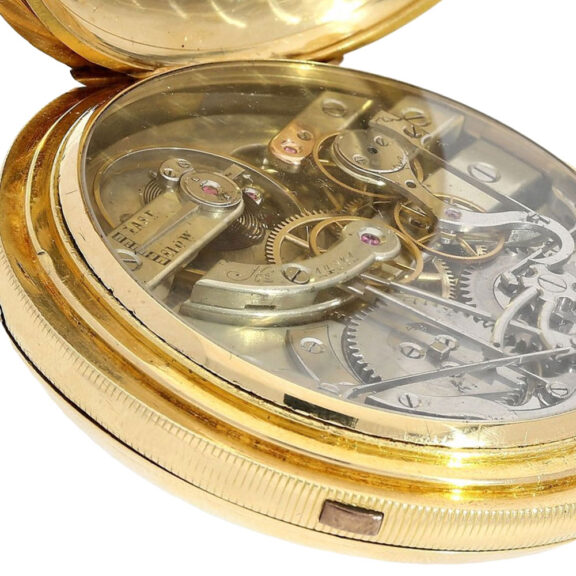 Swiss gold full hunting chronograph pocket watch Circa 1875 Swiss gold full hunting chronograph pocket watch Circa 1875