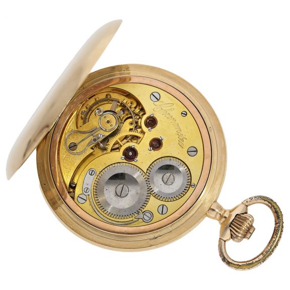Swiss large and heavy gold hunting cased chronometer Circa 1890 Swiss large and heavy gold hunting cased chronometer Circa 1890