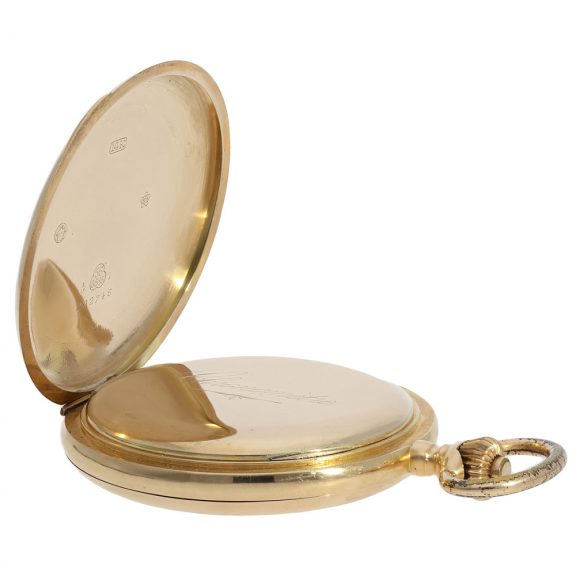 Swiss large and heavy gold hunting cased chronometer Circa 1890 Swiss large and heavy gold hunting cased chronometer Circa 1890