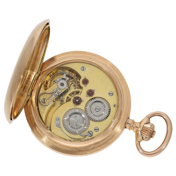 Swiss large and heavy gold hunting cased chronometer Circa 1890 Swiss large and heavy gold hunting cased chronometer Circa 1890