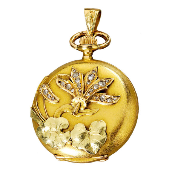 Swiss gold full hunter studded with diamonds Circa 1901