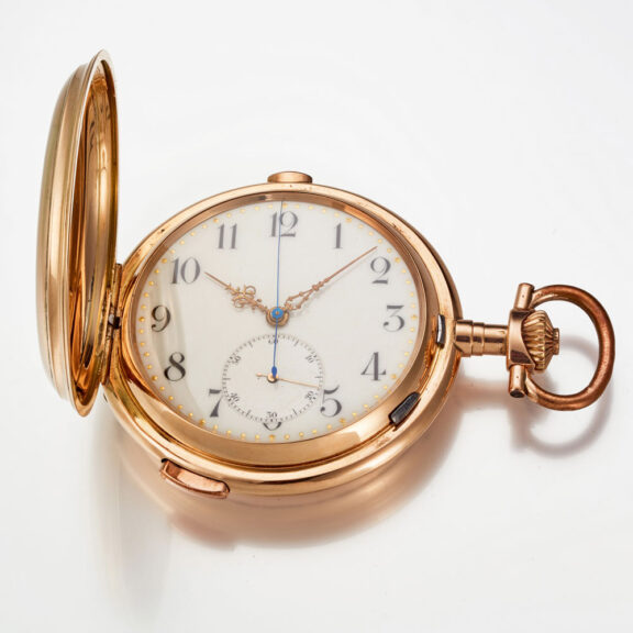A large Swiss gold quarter repeating chronograph Circa 1920 A large Swiss gold quarter repeating chronograph Circa 1920