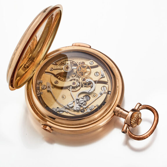 A large Swiss gold quarter repeating chronograph Circa 1920 A large Swiss gold quarter repeating chronograph Circa 1920