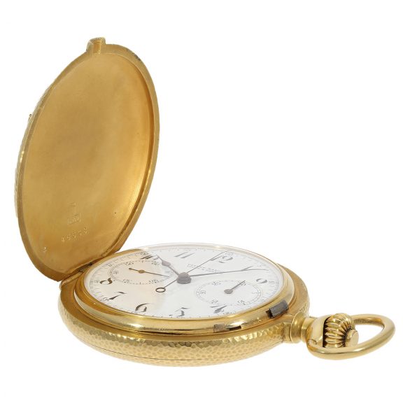 Rare Swiss gold hunting cased chronograph watch Circa 1910 Rare Swiss gold hunting cased chronograph watch Circa 1910