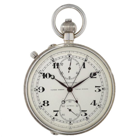 Swiss silver split-seconds chronograph with register Circa 1956