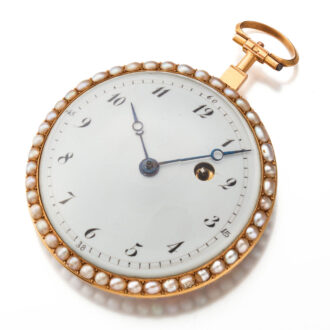 A French watch erotic enamel painting with pearls Circa 1790