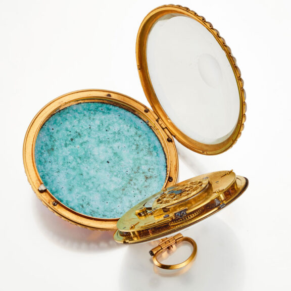 A French watch erotic enamel painting with pearls Circa 1790 A French watch erotic enamel painting with pearls Circa 1790