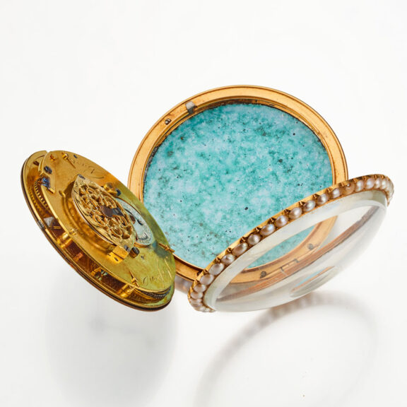 A French watch erotic enamel painting with pearls Circa 1790 A French watch erotic enamel painting with pearls Circa 1790