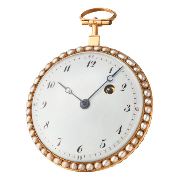 A French watch erotic enamel painting with pearls Circa 1790 A French watch erotic enamel painting with pearls Circa 1790