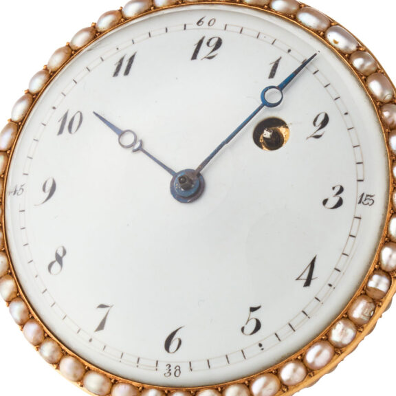 A French watch erotic enamel painting with pearls Circa 1790 A French watch erotic enamel painting with pearls Circa 1790