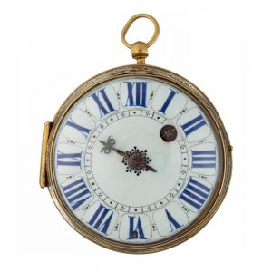 A French verge oignon  with enamel dial in a silver case Circa 1695